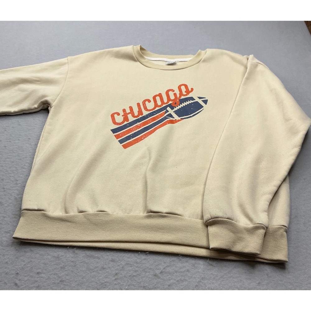 Chicago Football Sweatshirt Cream Graphic Crewneck Large‎ Retro Style